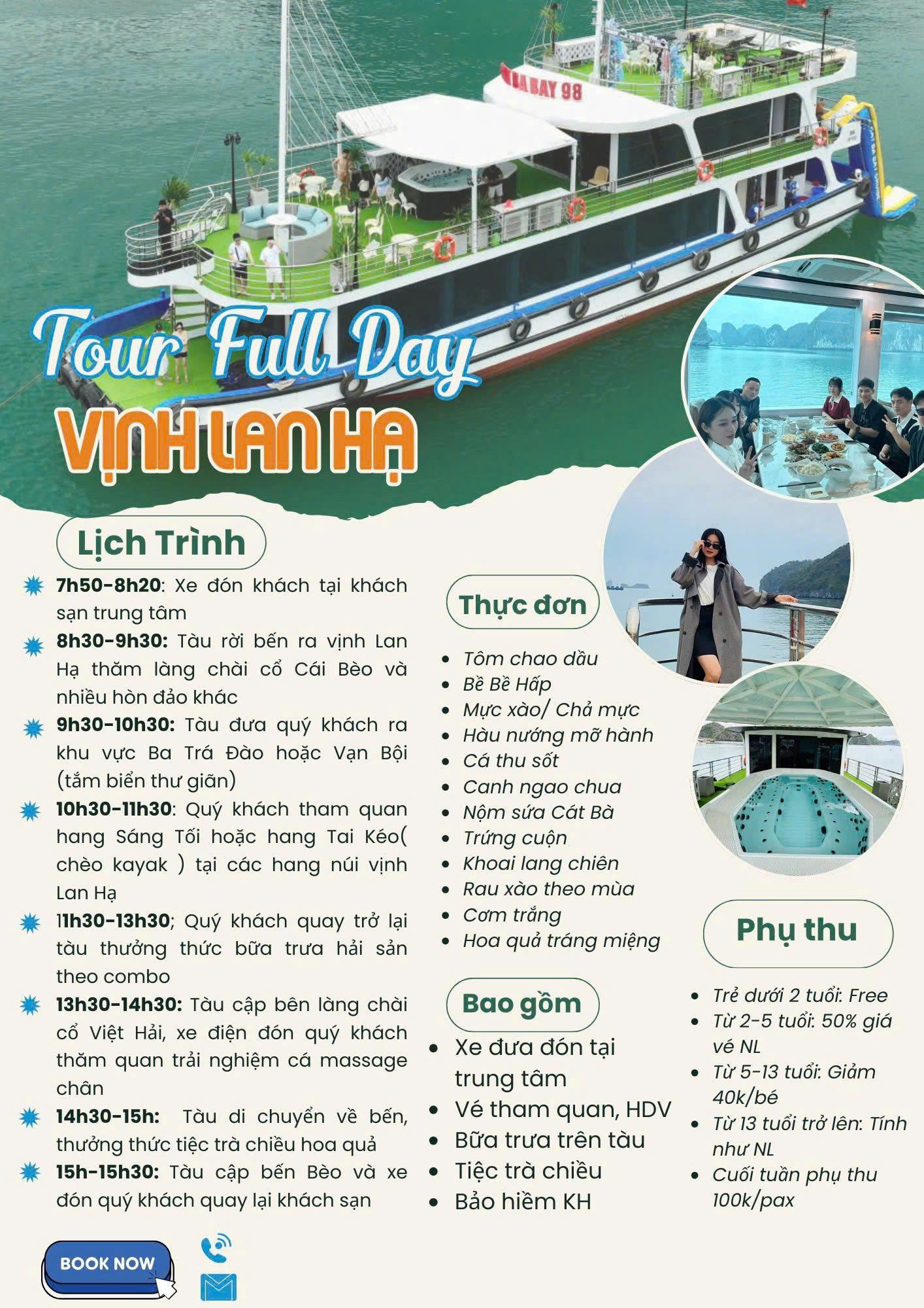 Lịch trình tóm tắt tour 1 ngày du thuyền Cát Bà Bay 98