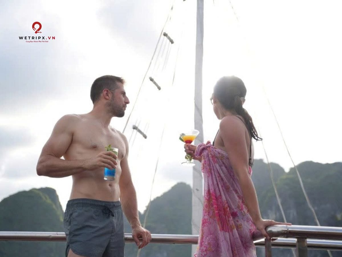 Sipping a cocktail while taking in the views of Lan Ha Bay.